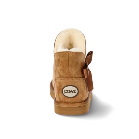 Girls faux suede ankle Boots Bow Slip-On Brown Winter Shoes New - Picture 4 of 5